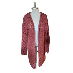 POL Long Cardigan Hoodie Midi Sweater Duster Crochet Knit Ginger Boho Sz Medium